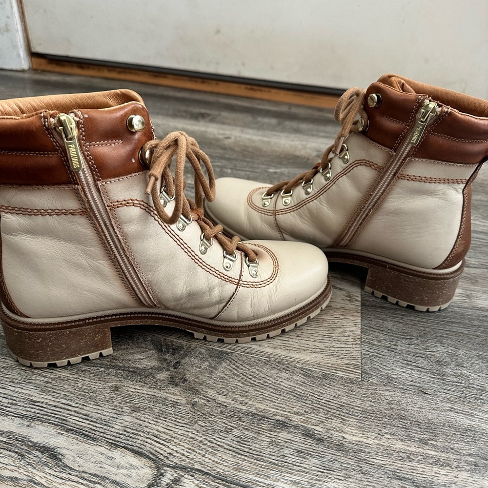 Pikolinos Aspe Marfil White and Beige Women's Lace-Up Heeled Hiking Boots 39 - Picture 5 of 7